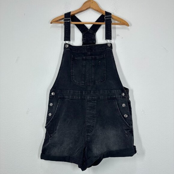 NoBo No Boundaries Black‎ Denim Shortalls Overalls Size XL Summer Casual Grunge - Picture 1 of 8